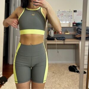 Women's Olive Green and Neon Yellow Athletic Shorts